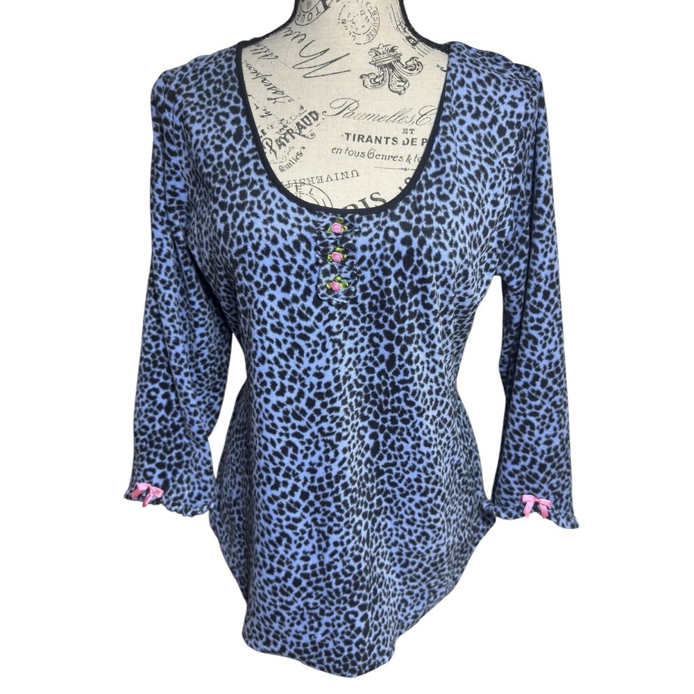 Vtg Y2k Betsey‎ Johnson Intimates Top Blue Leopard Cheetah Pjs Pink Rose Lounge